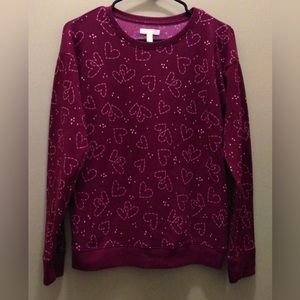 Lauren Conrad Burgundy Heart & Stars Sweater - Size Medium - Warm Christmas
